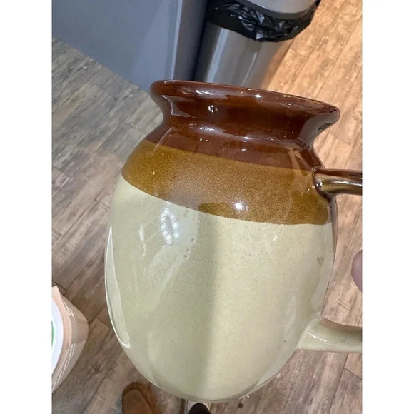 Vintage 70s Stoneware Crock Jug Pitcher Brown Tan Milk Pitcher Bohemian - Picture 7 of 9